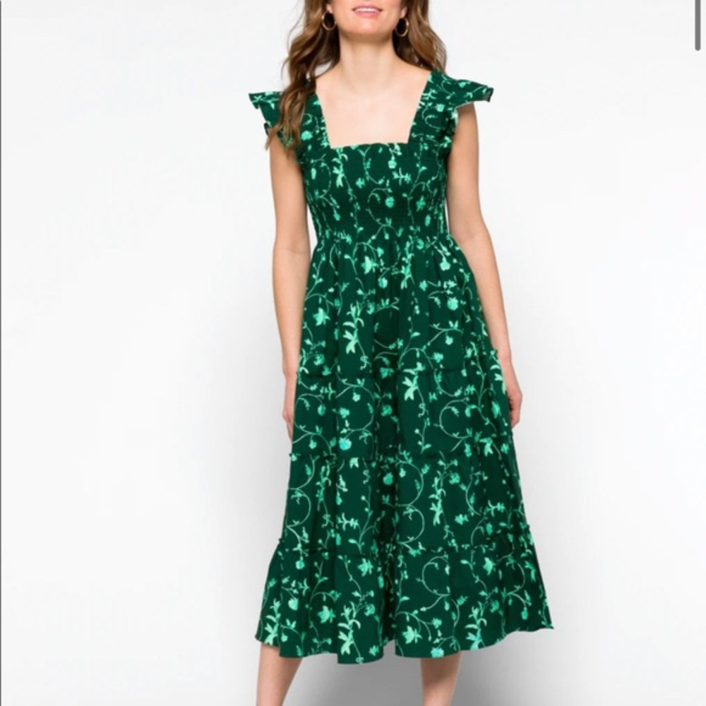 Hill House Ellie Nap Dress Emerald Green Botanical, Size S
